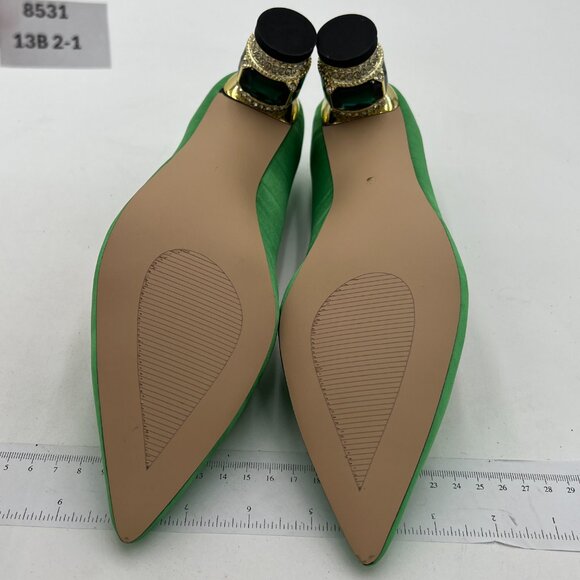 FSJ Green Bridal Pointed Toe Block Low Heel Crystal Pumps Slip on Wedding Shoes - Picture 7 of 8